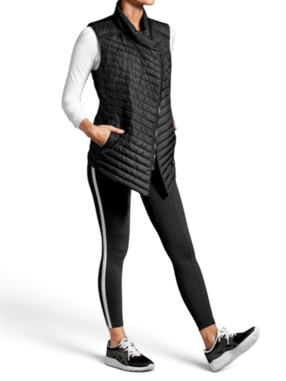 Athleta So Down Black Asymmetrical Puffer Down Vest Size S